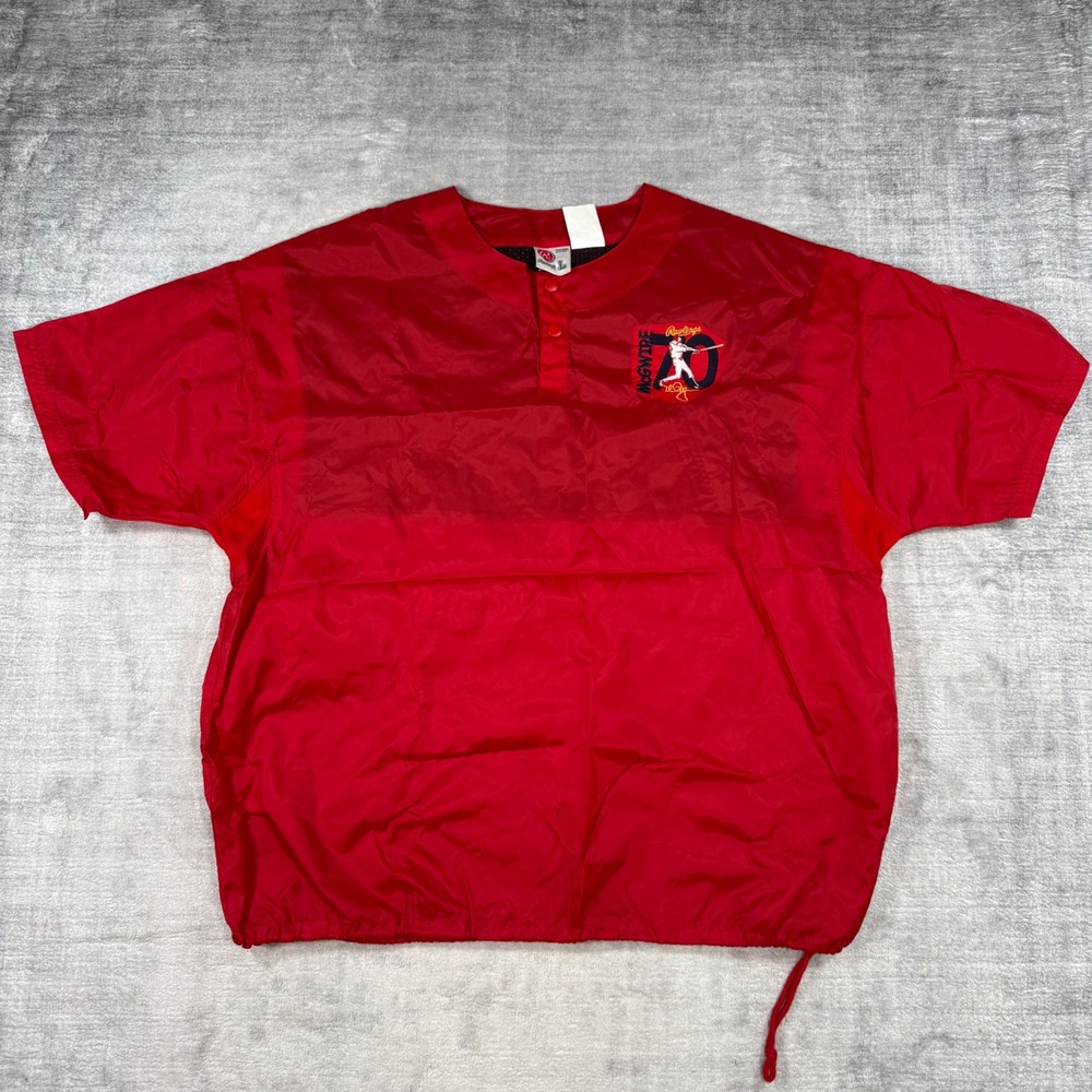 Mark McGwire Shirt Mens Large Red Vintage 70th Home Run Windbreaker Short Sleeve